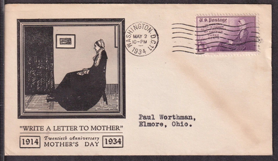 1934 Mothers of America Sc 737-29 Linprint cachet Whistler's Mother (BZ - Image 1 of 1