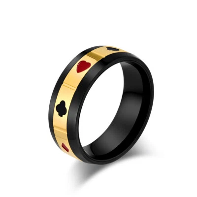 Men Women Vintage Spinning Poker Pattern Wedding Ring Stainless Steel Size 7-12 - Image 1 of 3