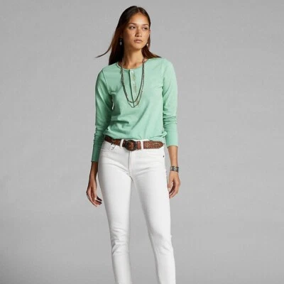 Camisa Henley Ralph Lauren Doble RL RRL Mujer Bordada Manga Larga Algodón Foto 1 de 4