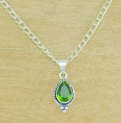 Gourguoes Peridot Topaz Gemstone 925 Sterling Silver Handmade Pendant B-8 - Image 1 of 4