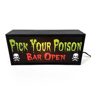 Take One Light Up Bar Sign “Pick Your Poison” Bar Open Sign Skull & Crossbones - Picture 1 of 14