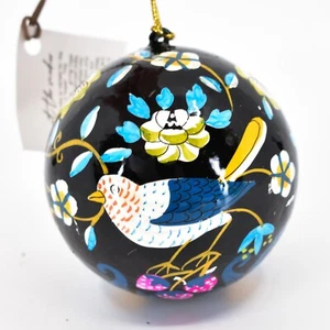 Papel maché colgante bola negra con pájaros y flores adorno navideño de vacaciones - Imagen 1 de 5