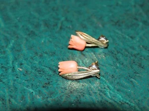 5/8" ROSE HANDGESCHNITZTE ENGELSHAUT KORALLE OHRRINGE 14K GOLD GEFÜLLT VINTAGE - Bild 1 von 2