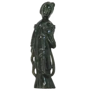 Antique Deep Green Jade Concubine Hand Carved Nephrite Guan Yin Buddha - Picture 1 of 24