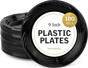 Stock Your Home 9 Inch Black Plastic Plates (100 Count), Large Disposable Black - Picture 1 of 12