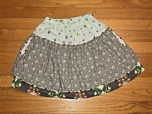 Matilda Jane Hello Lovely Fun Day Skirt Gray Floral Gold Polka Dots Size 8 - Picture 1 of 7
