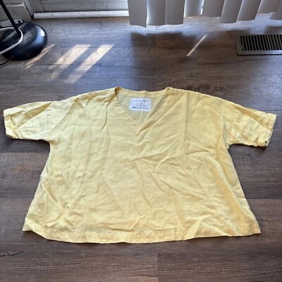 Not Perfect Linen V Neck Pullover Shirt 100% Linen OS One Size yellow Summer - Image 1 of 4