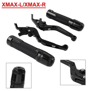 Black Brake Clutch Levers Handlebar Grips Sets For Yamaha XMAX125/250/300/400 - Foto 1 di 10