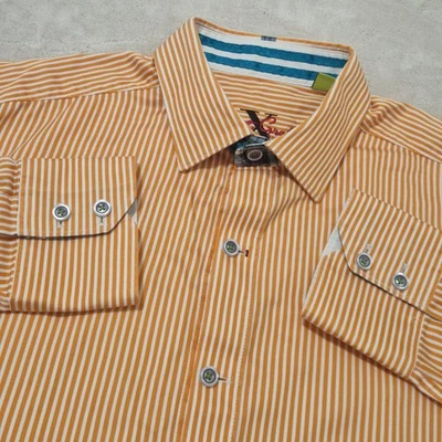 Robert Graham X Shirt Mens Medium Orange Striped Tailored Fit Flip Cuff Button - Image 1 of 4