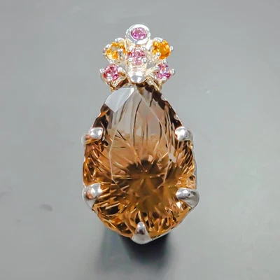 Handmade 30ct+ Natural Smoky Quartz Pendant 925 Sterling Silver  /NP49685 - Image 1 of 4