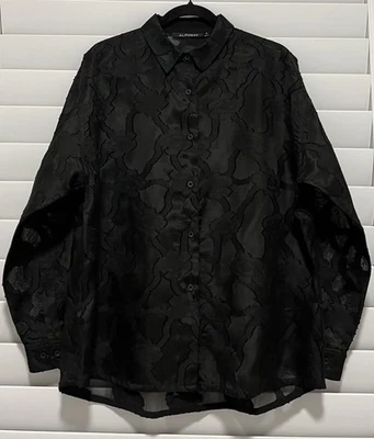 alfa 60 med. Camisa de seda/algodón negra de gran tamaño. Foto 1 de 4