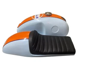 Benelli Mojave Cafe Racer Light White & Orange Paint Aluminum Petrol Tank +Seat - Imagen 1 de 16