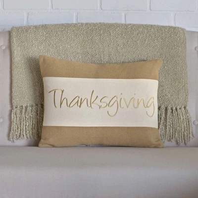 Farmhouse 14"x18" Thanksgiving Pillow Tan Appliqued Holiday Decor VHC Brands - Image 1 of 4