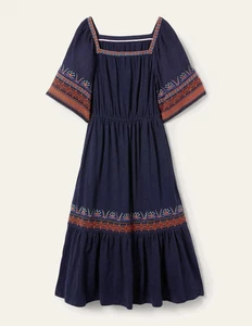 Boden Womens Dress UK 20 US 16 18 Blue Midi Tiered Boho Embroidered D0263 NWT - Picture 1 of 14