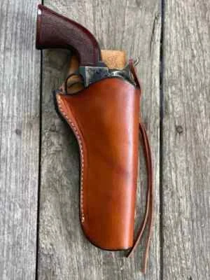 Western Gun Holster Tooled Leather with Cowboy Revolver for .22 /.35 /.387 /.45 - Image 1 of 4