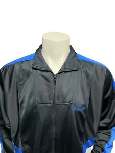 Vintage Reebok Track Warmup Mens Jacket Size Large Full Zip Black Blue Polyester - Picture 1 of 12