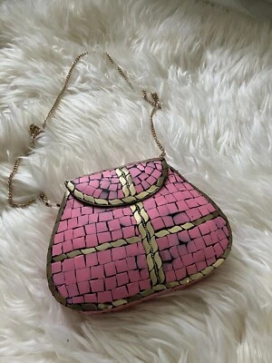 🔥 Ramla Mosaic Tile Purse Pink Gold With Chain New Without Tags 🔥 Handbag - Image 1 of 4