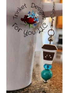Beaded Dangle Charm For Tumbler Handles Brown, White, Blue, Teal & Silver - Picture 1 of 2