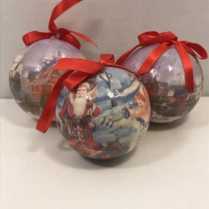 Vintage 3er Set Weihnachten Pappmaché Ornamente Kugeln Weihnachtsmann Weihnachtsdorf - Bild 1 von 15