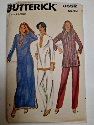 Caftan Gown Dress Tunic Pants L 16 18 Butterick 3552 Sewing Pattern VTG V Neck - Image 1 of 4