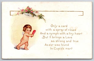 Postal A165 Vintage A Mi San Valentín Día Querubín Mariposa Flor - Imagen 1 de 2