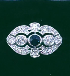  Saphir und Diamant Ring 14 Karat Gold. Art Deco Stil Größe 6,5. - Bild 1 von 12