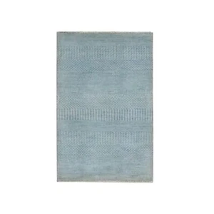 Alfombra de lana anudada a mano con diseño moderno de césped azul claro de 2'x3' R76506 - Imagen 1 de 5