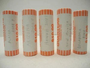 Lot of 5 2008-P State Quarter Uncirculated US Mint $10 Rolls AK, AZ, HI, NM & OK - Bild 1 von 9