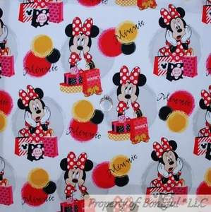 BonEful Fabric FQ Cotton Quilt White Red Polka Dot Dress Pink B&W Minnie Mouse L - Picture 1 of 12