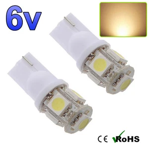 2 x Warm White 6v Capless Side Light 500 501 5 SMD T10 Bulbs Classic Scooter - Picture 1 of 3