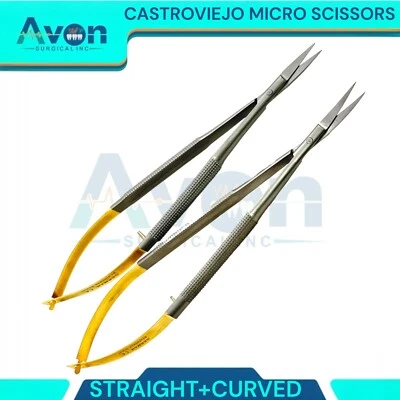 CYNAMED NEW 2 GERMAN Castroviejo Micro Scissors STR+ CVD SURGICAL DENTAL EYE INSTRUMENTS