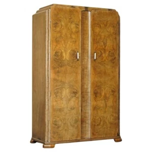 LARGE ANTIQUE ART DECO CIRCA 1930'S SATIN WALNUT DOUBLE WARDROBE PART OF SUITE - Picture 1 of 17