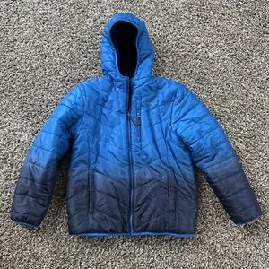 Eddie Bauer Boys CirrusLite Reversible Down Hooded Jacket Ombre Blue Sz L 14/16 - Picture 1 of 8