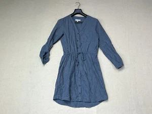 Michael Stars Women 100% Linen Long Sleeve Button Front Dress Blue Size Medium  - Picture 1 of 9