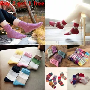 Women Men Wool Cashmere Thick Winter Warm Socks Soft Boho Solid Casual Sports UK - Picture 1 of 27