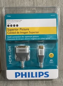 Philips HDMI-DVI Conversion Cable HD Video Superior Picture Gold Connectors 6' - Picture 1 of 2