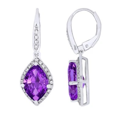 Lab-Created Amethyst & Sapphire Dangle Earrings 14K Gold Plated Sterling Silver - Image 1 of 4