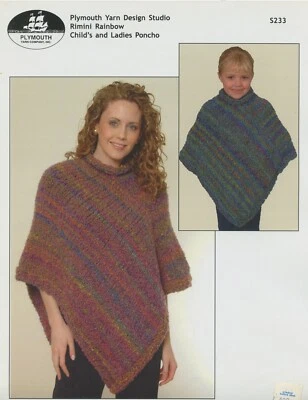 Child & Adult Poncho - Plymouth Yarn KNITTING PATTERN S233 - 6 sizes Bulky Yarn - Image 1 of 2