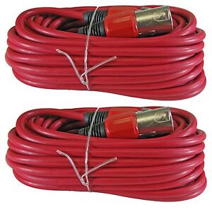 2 RED 15 ft foot XLR 3pin male to female shielded mic microphone extension cable
