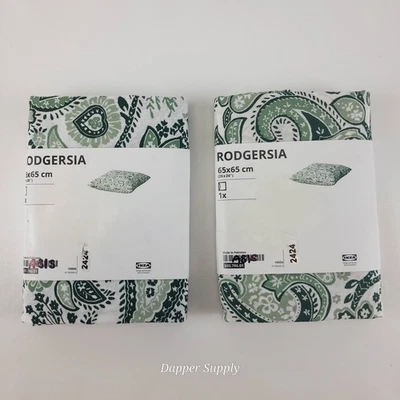 (Lote de 2) Funda de Almohada IKEA RODGERSIA Verde/Blanco Cachemira 26x26" Nueva 605.796.01 Foto 1 de 4