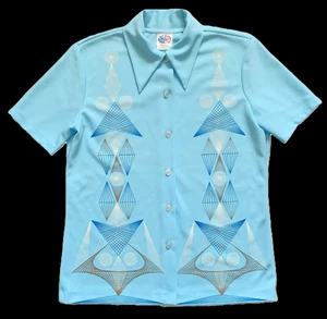 Rare 1960s Abstract Geo String Art Screenprint Front/Bk Land & Sea Shirt *Unisex - Picture 1 of 11