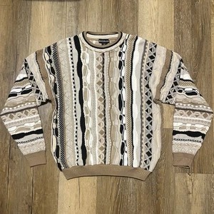 VTG Bachrach Canada 3D Knit Coogi Style Sweater Size M Earth Tones Cosby 90s AOP - Picture 1 of 5