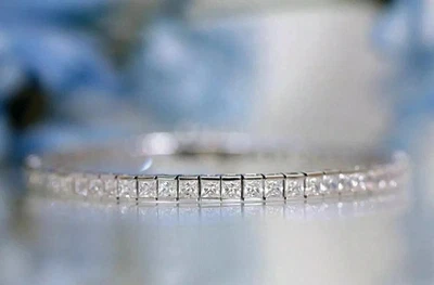 Теннисный женский браслет с бриллиантами огранки принцессы 7 карат с покрытием из белого золота 14 карат - Изображение 1 из 4