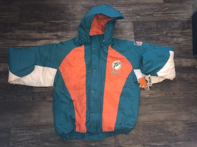  Starter Miami Dolphin’s NFL Zip Hooded Jacket Vintage 90s Mens X largePuffer - Image 1 of 4