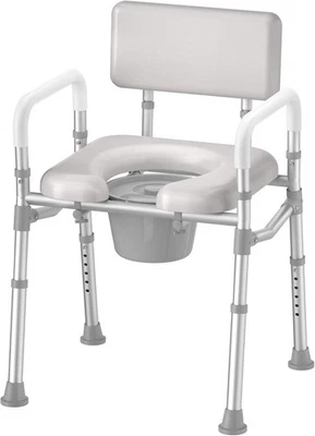 Bedside Commode & Padded Seat and Backrest, Aluminum Commode Toilet with Bucket - Image 1 of 4