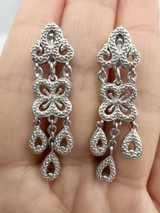 Karis 925 Sterling Silver Genuine Diamond Chandelier Bridal Earrings  - Picture 1 of 7