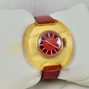 RARE VINTAGE CARAVELLE BY BULOVA LUCITE RED MECHANICAL HANDWIND WOMEN'S WATCH - Picture 1 of 10