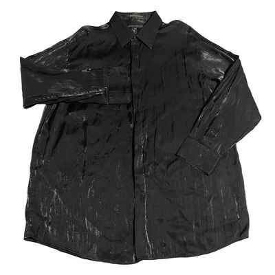Damante Couture Collection Mens XXL Shiny Black Disco Button Up Shirt 18 34/35 - Image 1 of 4