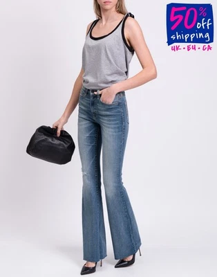 RRP €259 TRUE RELIGION Reagan Flared Jeans W27 Blue Faded High Waist  - Image 1 of 4