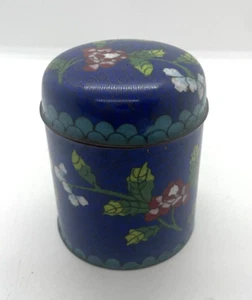 Vintage Cloisonné Emaille auf Kupfer Runde Zylinder Tee Box 3" - Bild 1 von 7